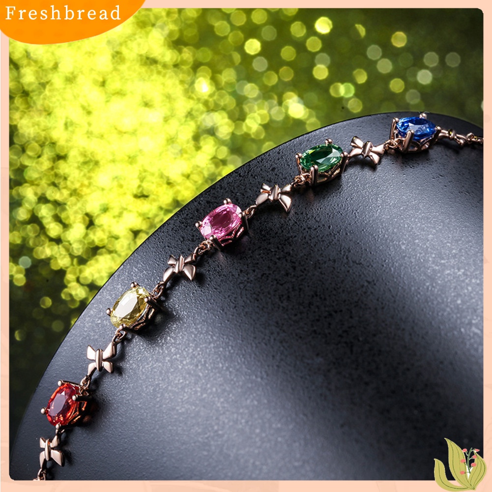 &lt; Freshbread &gt; Elegan Multicolor Oval Berlian Imitasi Kupu-Kupu Wanita Gelang Pesta Perhiasan Hadiah