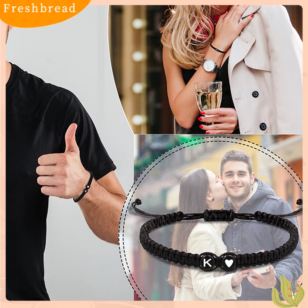 &lt; Freshbread &gt; Gelang Unisex 26huruf Tali Hati Adjustable Handmade Couple Bracelet Untuk Pakaian Sehari-Hari