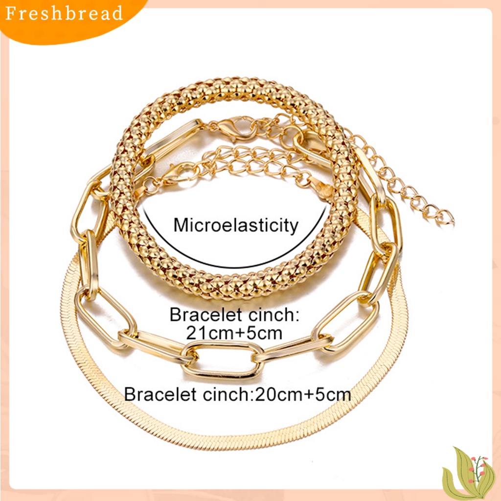 &lt; Freshbread &gt; 3Pcs Gelang Wanita Multilayer Rantai Ular Perhiasan Electroplating Adjustable Bracelets Untuk Pesta