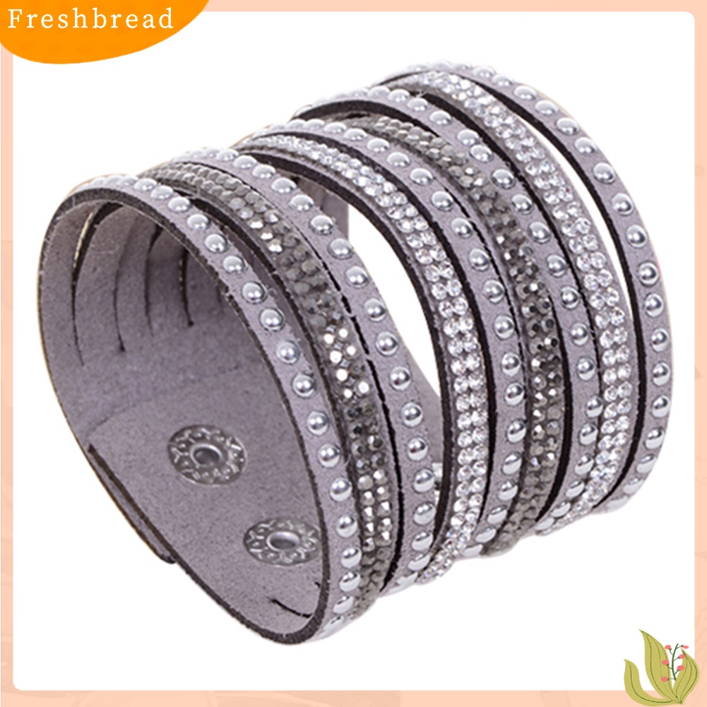 &lt; Freshbread &gt; Wanita Multilayer Rivet Berlian Imitasi Beludru Manset Bangle Gelang Gelang Hadiah