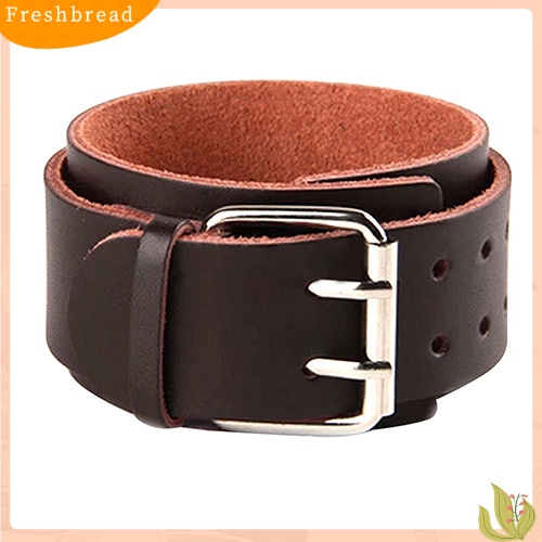 &lt; Freshbread &gt; Adjustable 2lapisan Gelang Kulit Imitasi Pria Gesper Cuff Bangle Bracelet