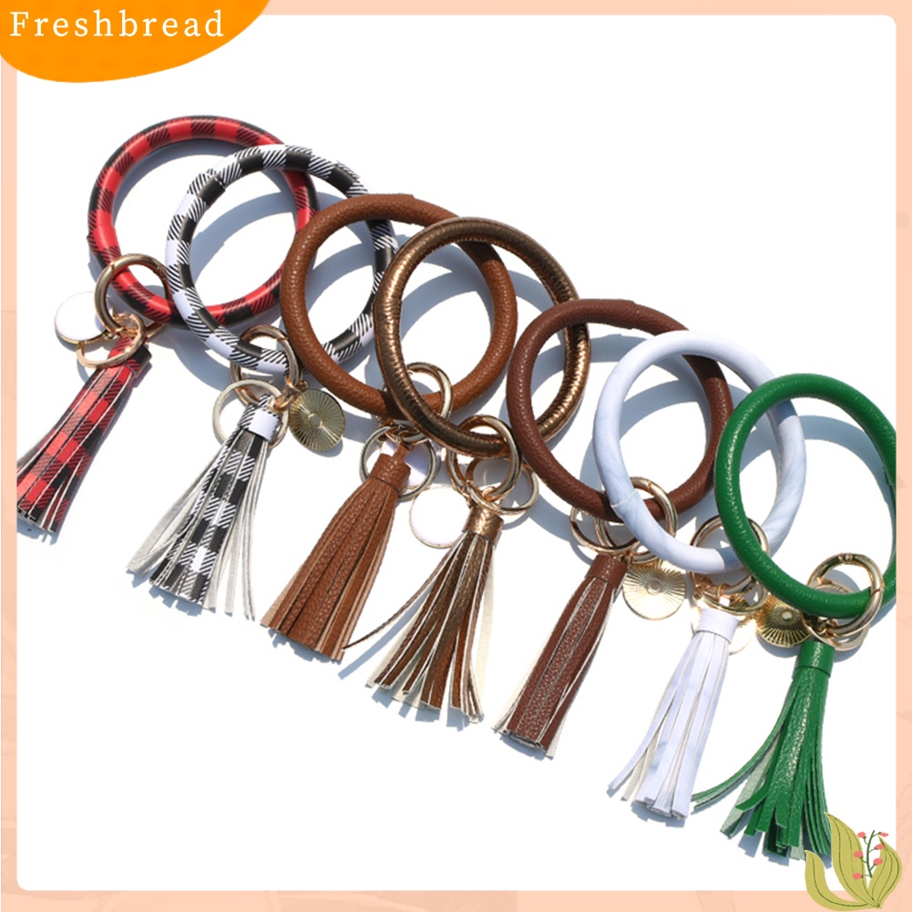 &lt; Freshbread &gt; Fashion Wanita Enamel Bulat Rumbai Liontin Gelang Bangle Gantungan Kunci Tali Pergelangan Tangan