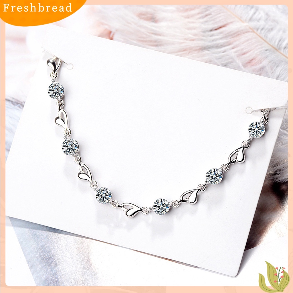 &lt; Freshbread &gt; Gelang Wanita Bentuk Hati Berlian Imitasi Mengkilap Good-looking Lady Bangle Untuk Hadiah