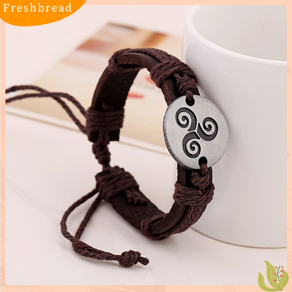 &lt; Freshbread &gt; Vintage Pria Wanita Spiral Triskele Putaran Pesona Dikepang Gelang Kulit Imitasi