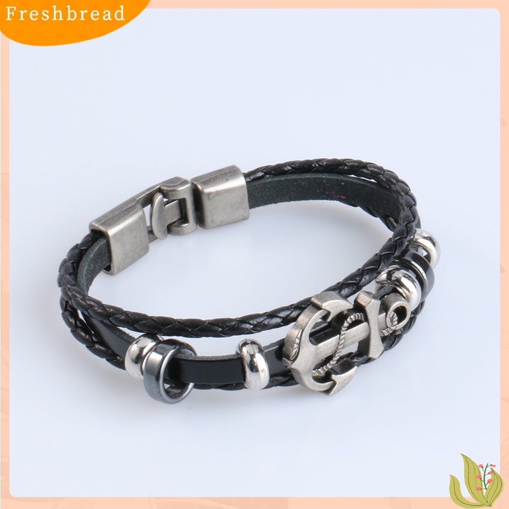 &lt; Freshbread &gt; Pria Vintage Logam Jangkar Baja Bertabur Surfer Kulit Imitasi Bangle Cuff Gelang