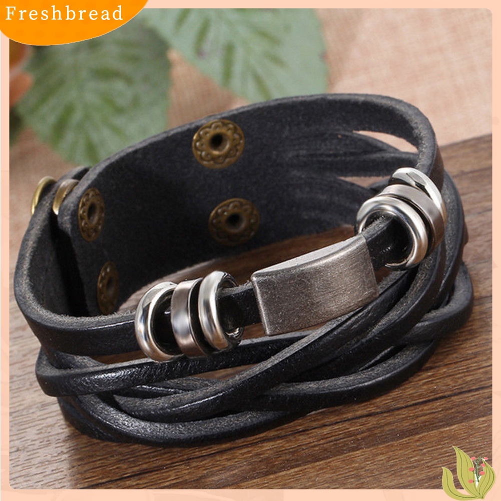 &lt; Freshbread &gt; Vintage Pria Wanita Kulit Imitasi Multilayer Gelang Bangle Gelang Perhiasan