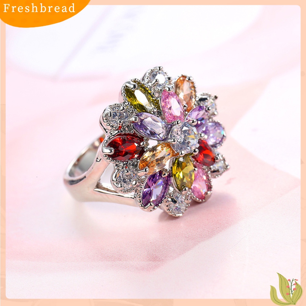 &lt; Freshbread &gt; Wanita Multicolor Cubic Zirconia Bertatahkan Cincin Pernikahan Pertunangan Perhiasan Hadiah