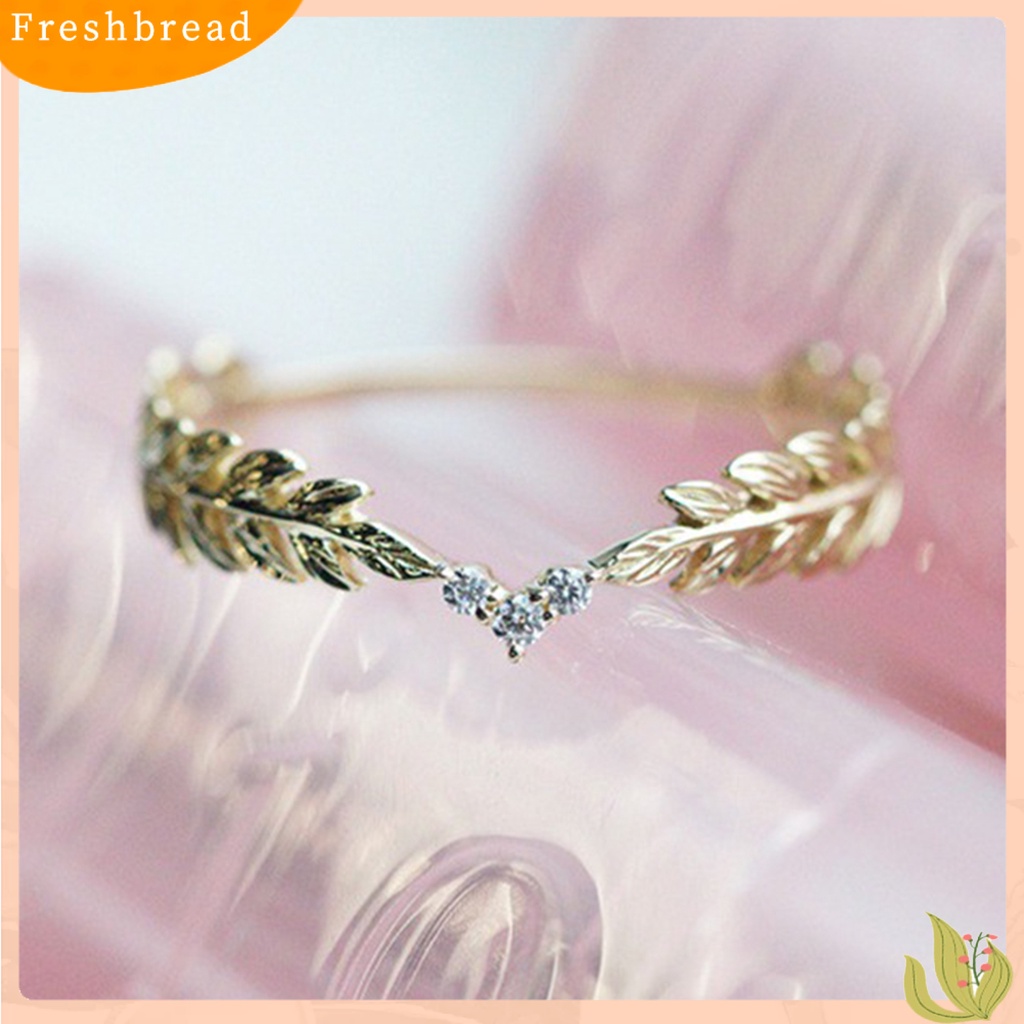 &lt; Freshbread &gt; Wanita Cincin Daun Berlian Imitasi Perhiasan Elegan Bright Luster Ring Untuk Festival