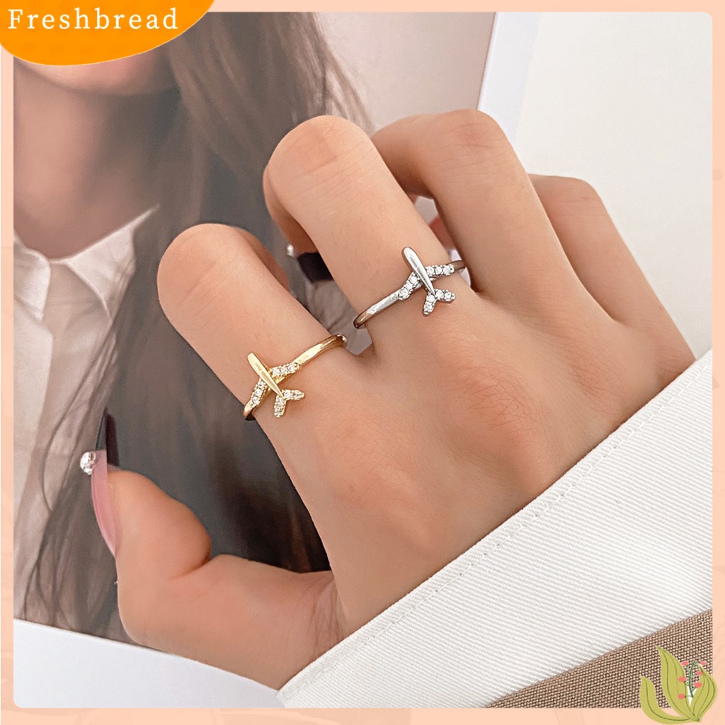 &lt; Freshbread &gt; Jari Cincin Pembukaan Dapat Disesuaikan Dipoles Hadiah Logam Berkilau Pesawat Wanita Cincin Perhiasan Aksesoris