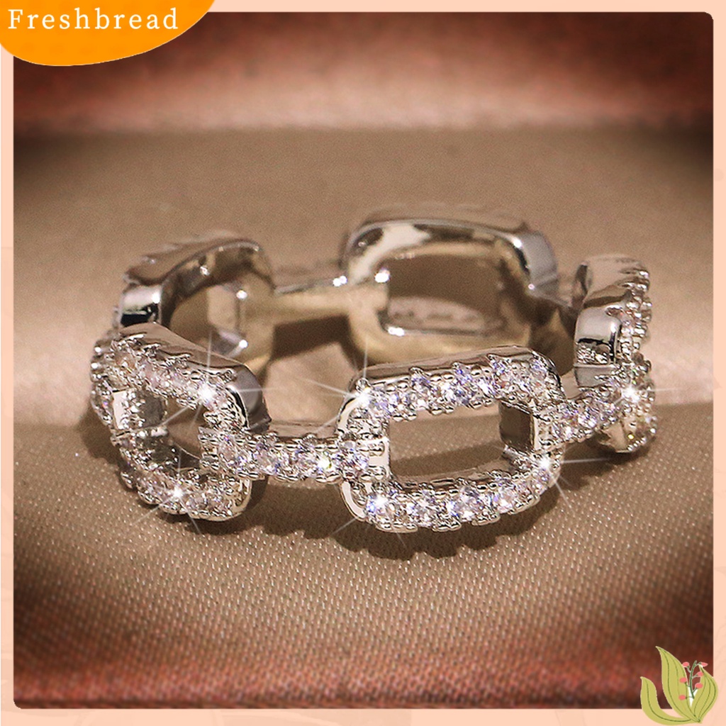 < Freshbread > Wanita Kreatif Geometris Rantai Tembaga Penuh Berlian Imitasi Bertatahkan Cincin Perhiasan Hadiah