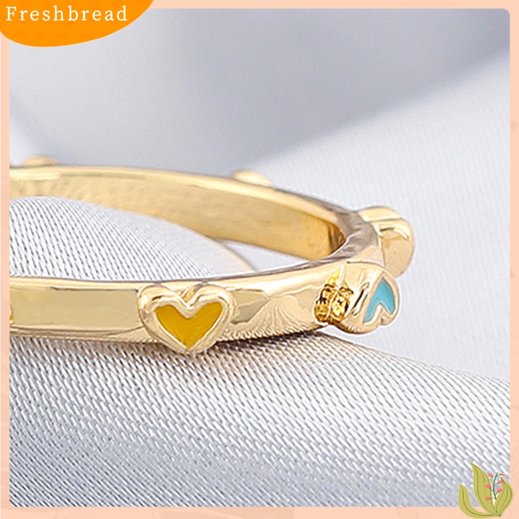 &lt; Freshbread &gt; Cincin Jari Hati Multicolor Wanita Menetes Minyak Dicat Cincin Hadiah Ulang Tahun