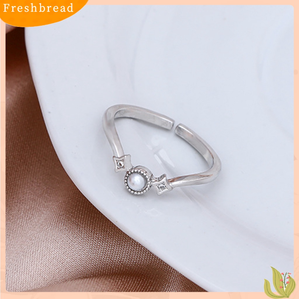 &lt; Freshbread &gt; Fashion Cincin Tembaga Berlian Imitasi Tidak Teratur Mutiara Imitasi Ladies Ring Untuk Lamaran