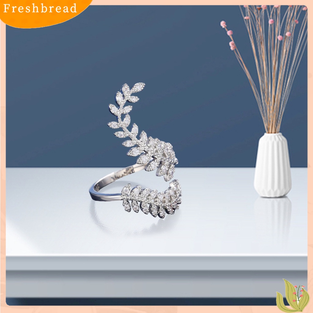 &lt; Freshbread &gt; Cincin Buku Jari Warna Silver Anggun Pembukaan Bentuk Daun Adjustable Pernikahan Jari Cincin Hadiah