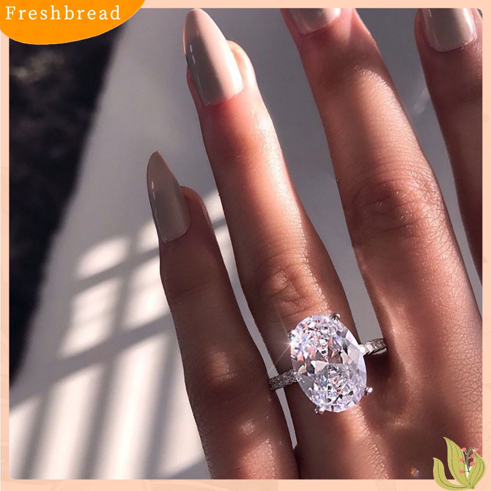 &lt; Freshbread &gt; Fashion Wanita Oval Besar Cubic Zirconia Disepuh Engagement Lamaran Jari Cincin