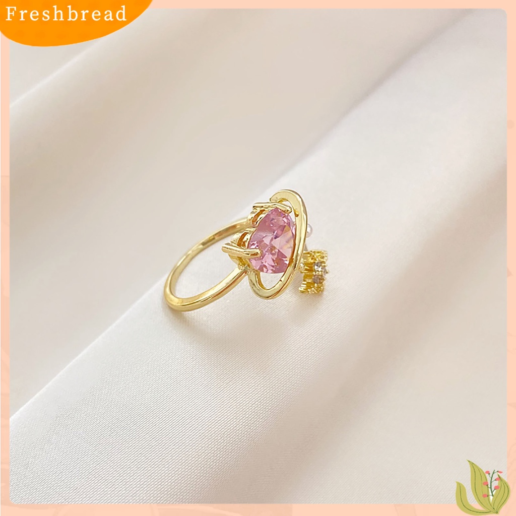 &lt; Freshbread &gt; Berlian Imitasi Bersinar Dapat Disesuaikan Wanita Cincin Pink Cubic Zirconia Jantung Pembukaan Cincin Perhiasan Aksesoris