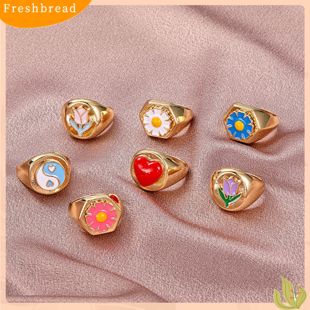 &lt; Freshbread &gt; Wanita Cincin Geometris Electroplating Vintage Menawan All-match Hadiah Hias Cinta Hati Bunga Enamel Jari Cincin Pesona Perhiasan Untuk Pakaian Sehari-Hari