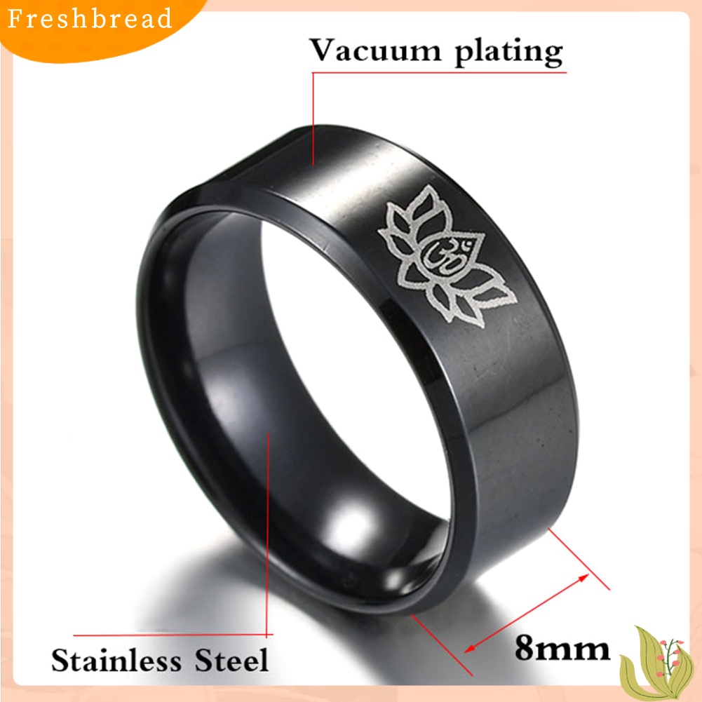 &lt; Freshbread &gt; Baja Titanium Sederhana Unisex Yoga Om Lotus Pola Jari Cincin Band Perhiasan