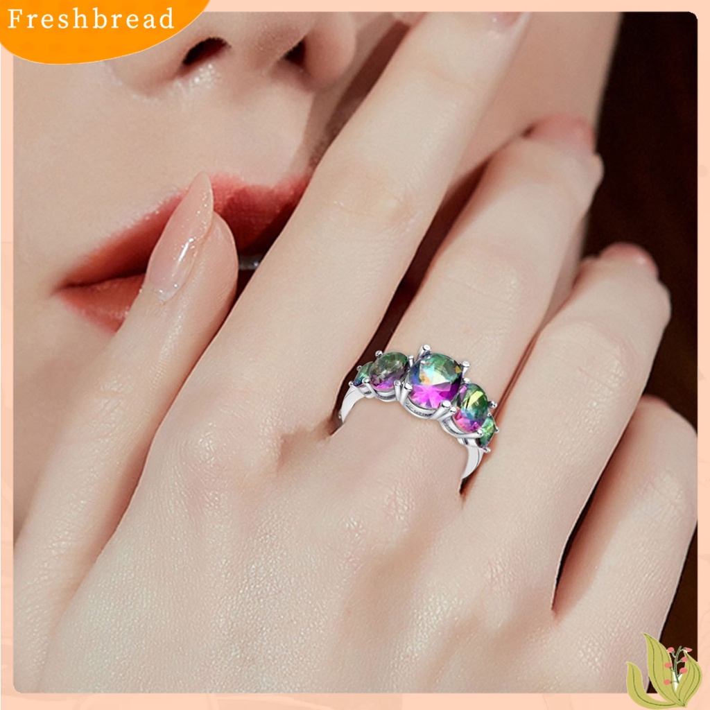 &lt; Freshbread &gt; Romantis Pengerjaan Indah Wanita Cincin Tembaga Warna-Warni Kristal Imitasi Pernikahan Band Perhiasan Aksesori