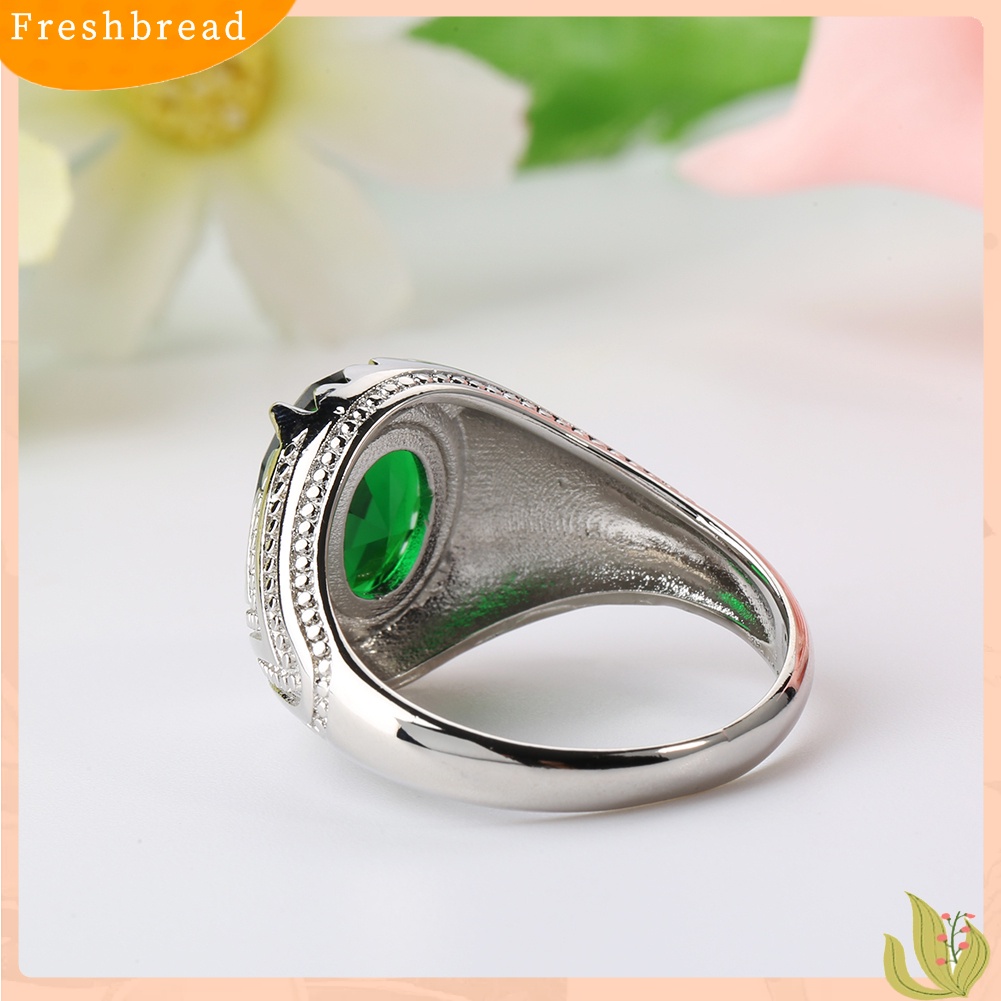 &lt; Freshbread &gt; Fashion Keren Oval Zamrud Hijau Berlian Imitasi Paduan Jari Cincin Pria Perhiasan Hadiah