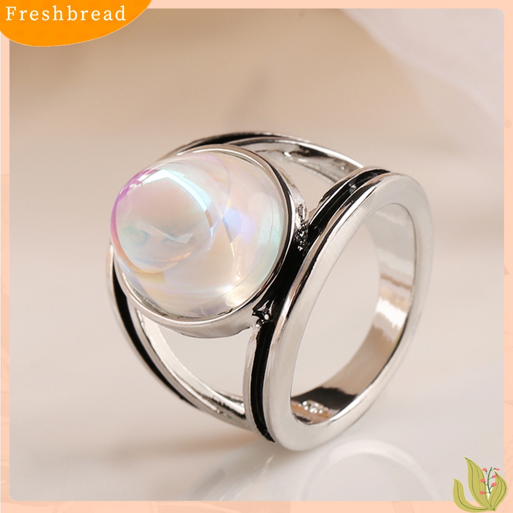 &lt; Freshbread &gt; Fashion Wanita Oval Besar Multicolor Imitasi Moonstone Jari Cincin Perhiasan Dekorasi Hadiah