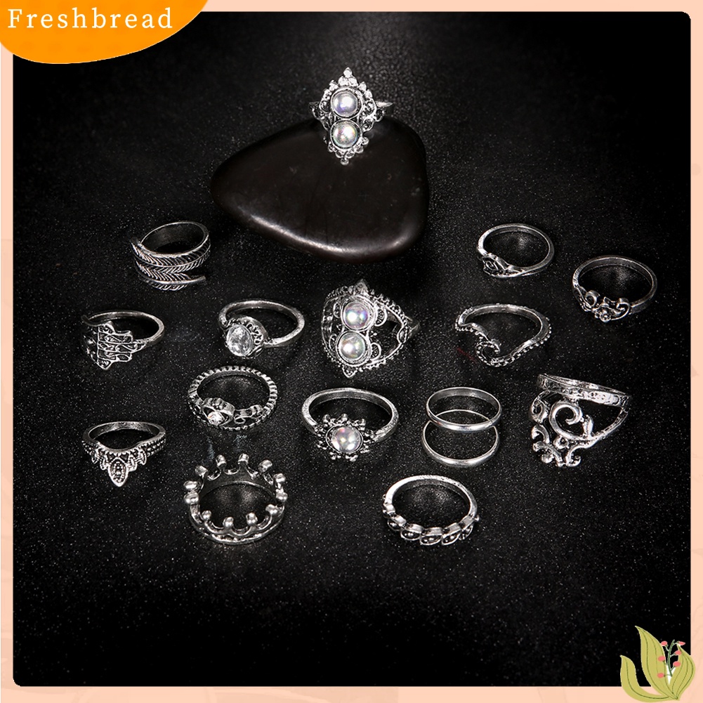 &lt; Freshbread &gt; 16Pcs/Set Retro Boho Hamsa Tangan Mahkota Jari Midi Buku Jari Susun Rings Perhiasan