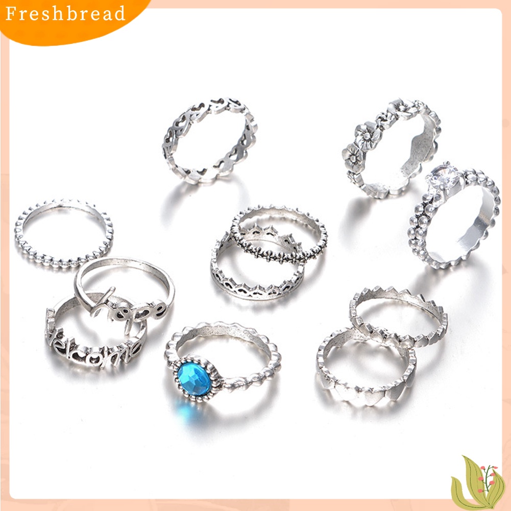 &lt; Freshbread &gt; 11 Pcs Hope Welcome Heart Zircon Hollowed Knuckle Finger Ring Set Perhiasan Wanita