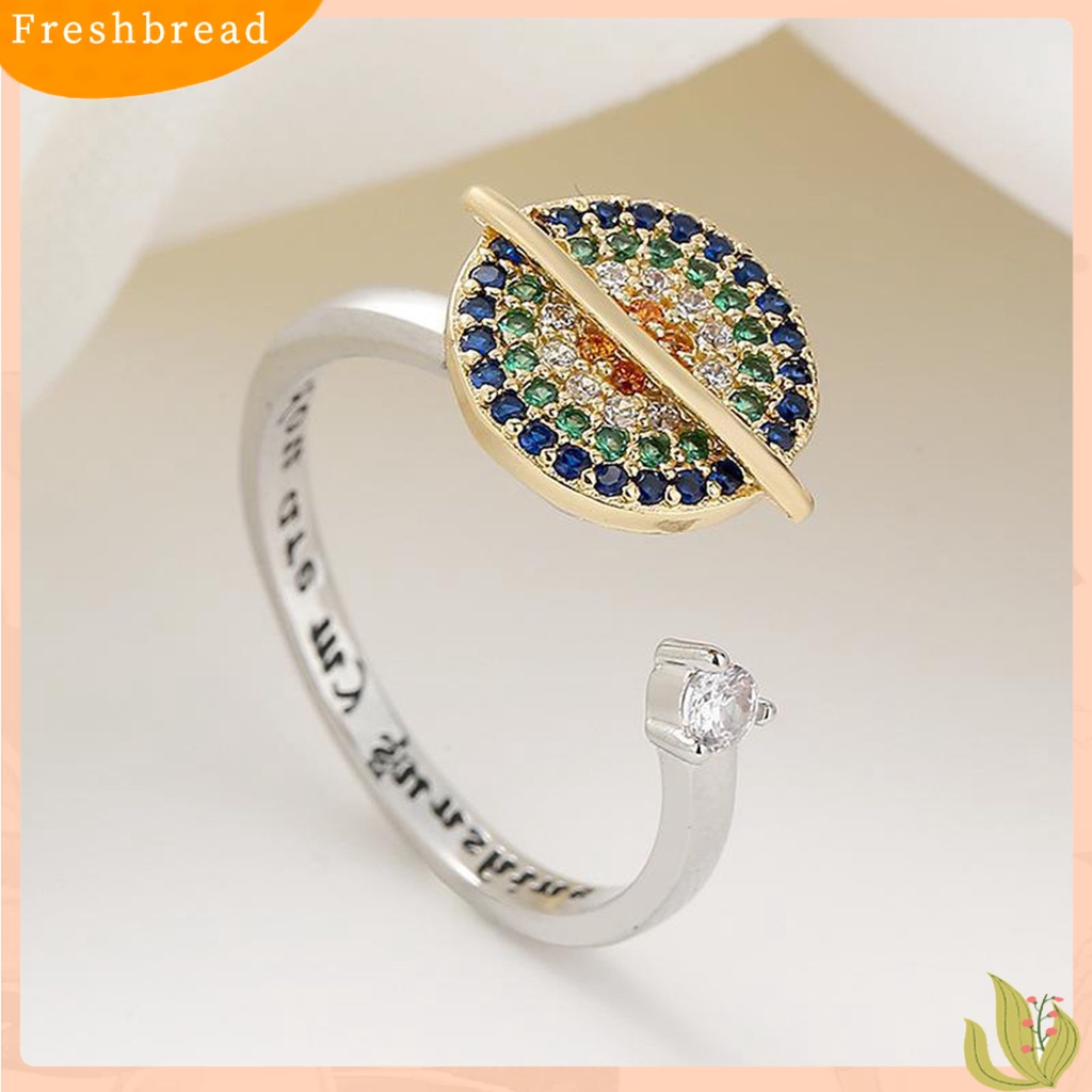 &lt; Freshbread &gt; Cincin Terbuka Bersinar Dapat Diputar Warna-Warni Cubic Zirconia Huruf Berlian Imitasi Pereda Kecemasan Desain Planet Wanita Fidget Anti Kecemasan Cincin Perhiasan Aksesori