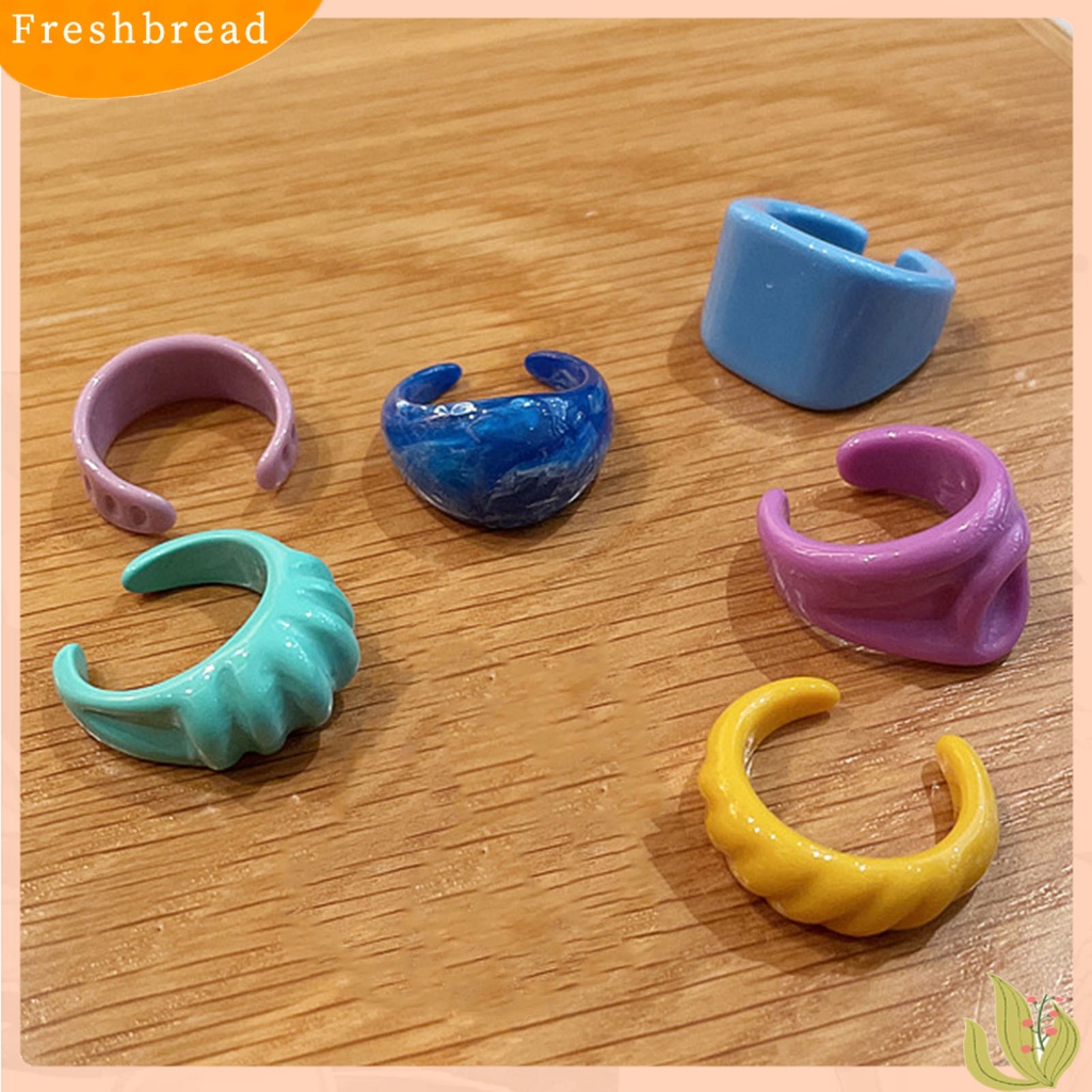 &lt; Freshbread &gt; Wanita Dicat Tangan Stackable Resin Geometris Tidak Teratur Cincin Pembukaan Warna Permen Untuk Tanggal