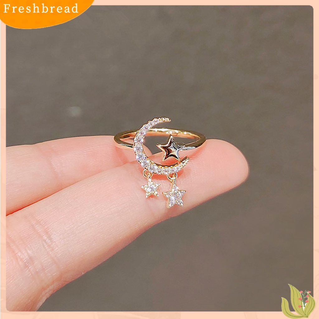 &lt; Freshbread &gt; Wanita Cincin Berlian Imitasi Mengkilap Stainless Pembukaan Bulan Dan Bintang Knuckle Ring Perhiasan Pengantin Wanita