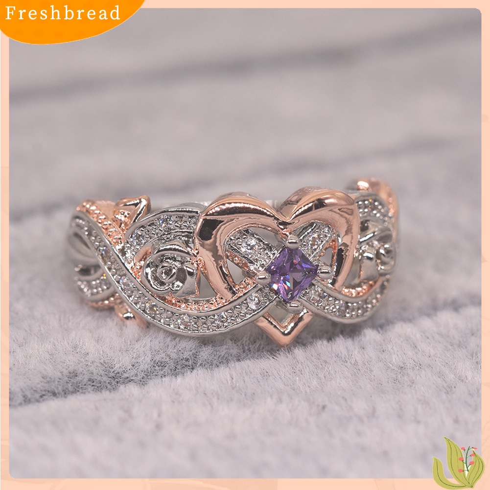 &lt; Freshbread &gt; Fashion Wanita Faux Amethyst Hati Pernikahan Pertunangan Bunga Cincin Perhiasan Hadiah