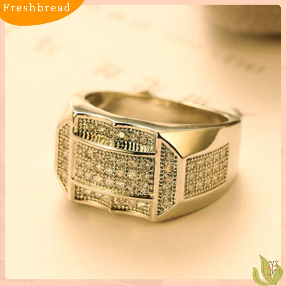 &lt; Freshbread &gt; Fashion Pria Berlian Imitasi Bertatahkan Geometris Jari Cincin Hadiah Perhiasan Pesta Pernikahan