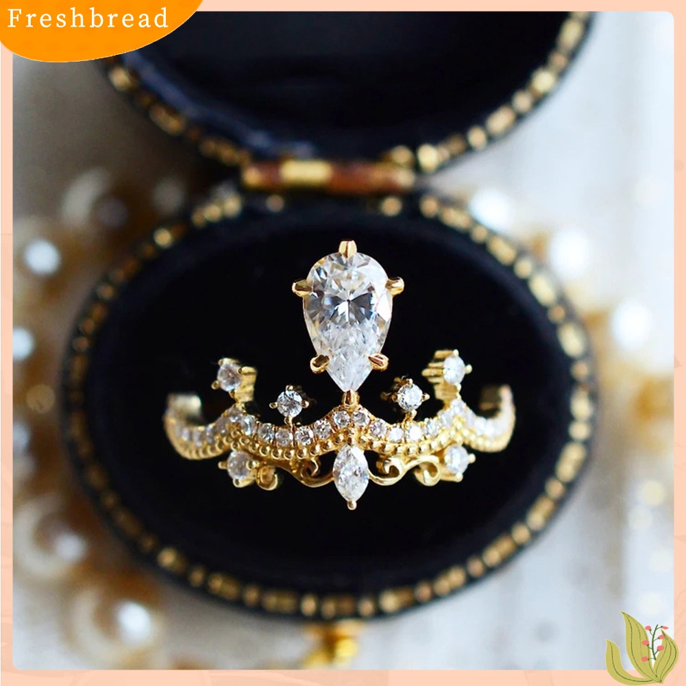 &lt; Freshbread &gt; Wanita Teardrop Cubic Zirconia Bertatahkan Mahkota Jari Cincin Pernikahan Perhiasan Hadiah