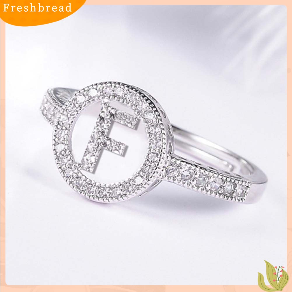 &lt; Freshbread &gt; Wanita Cubic Zirconia Hias Huruf Inggris Berongga Terbuka Jari Cincin Perhiasan Hadiah