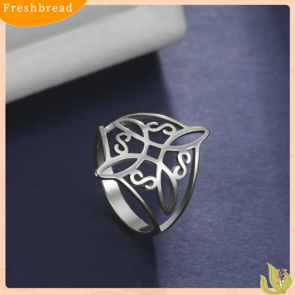 &lt; Freshbread &gt; Ladies Ring Geometric Electroplating Hollowed Pattern Bright Luster Permukaan Halus Berdandan Perhiasan Simpul Penyihir Cincin Stainless Steel Untuk Pakaian Sehari-Hari