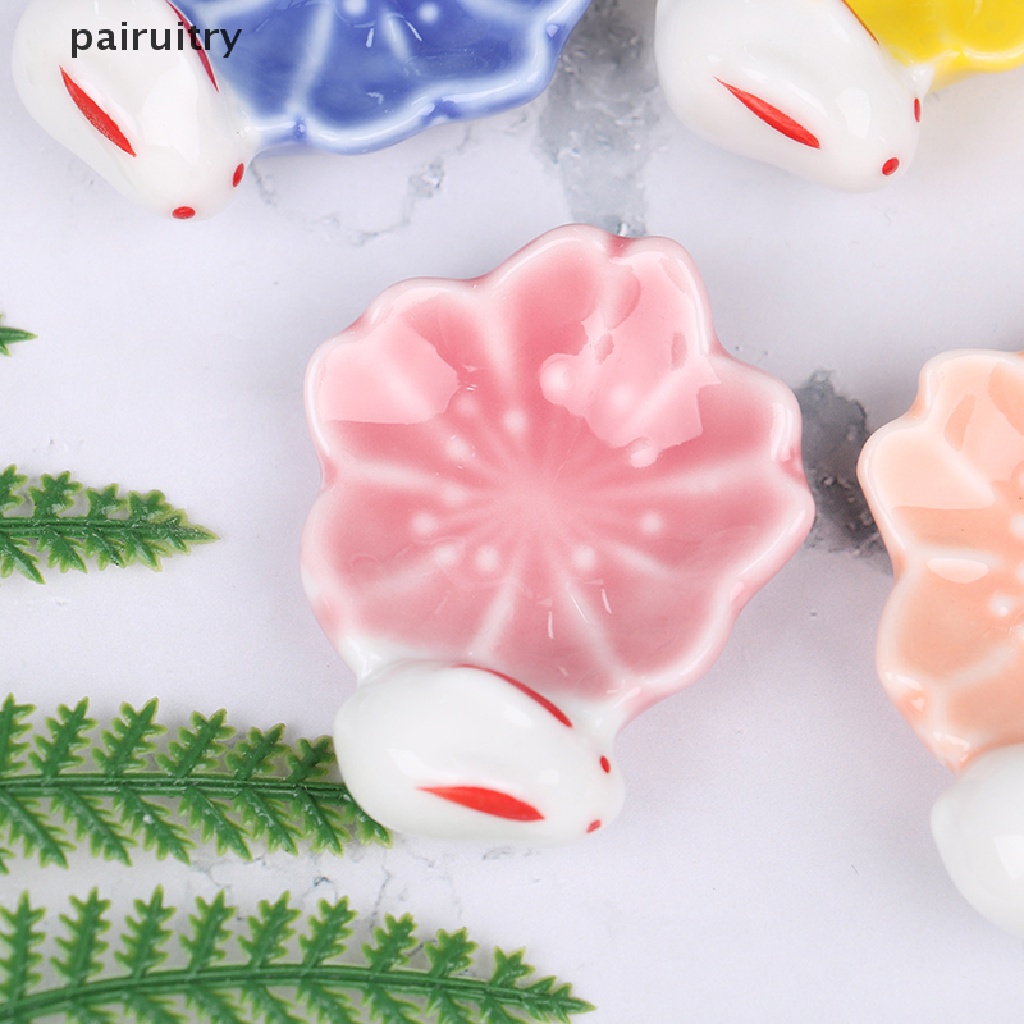 Prt 1pc Keramik Cherry Blossom rabbit Chops Stand Chops Rak Tempat Pulpen PRT