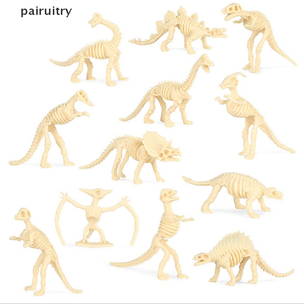 Prt 12pcs Mainan Dinosaurus Model Simulasi Kerangka Fosil Set Mini Action Figure PRT