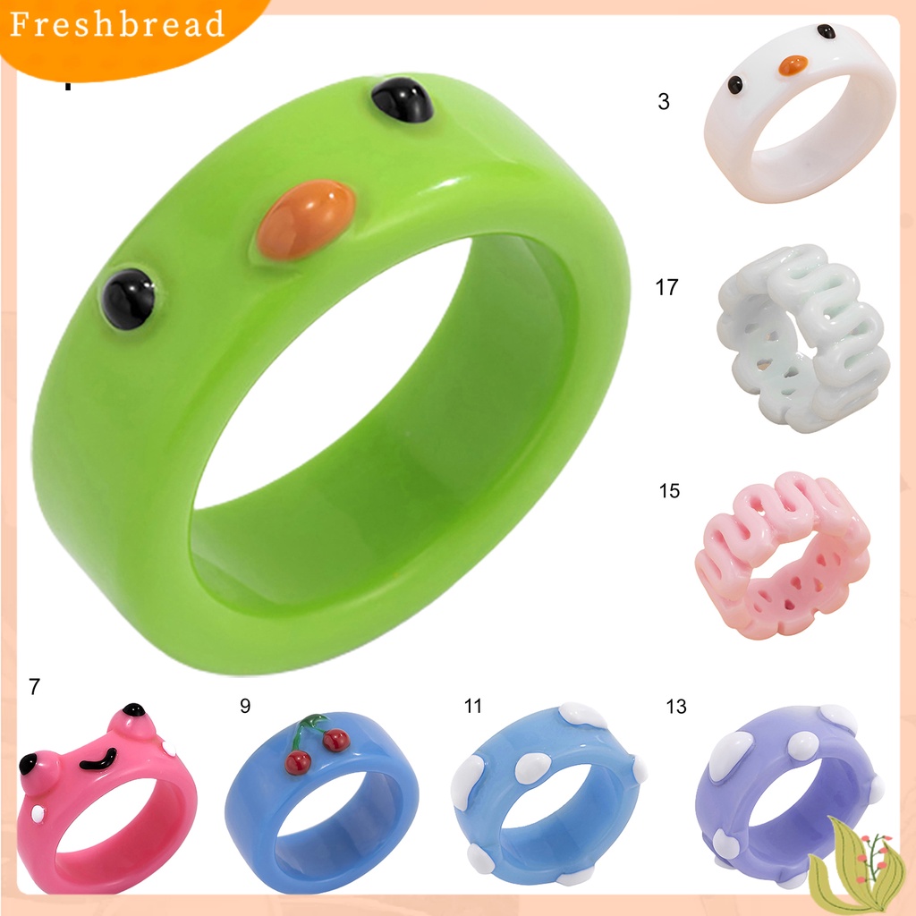 &lt; Freshbread &gt; Bentuk Kodok Warna-Warni Wanita Cincin Resin Pola Hewan Jari Cincin Perhiasan Aksesori