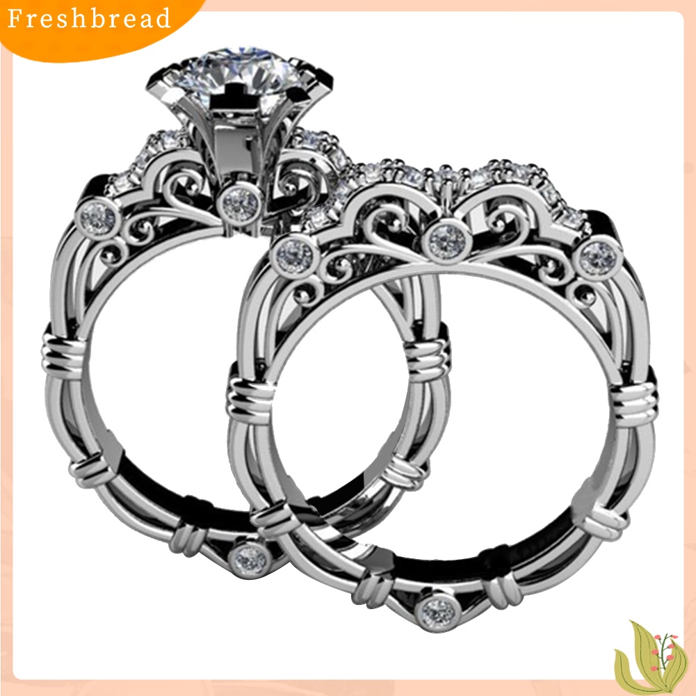 &lt; Freshbread &gt; 2Pcs/Set Pertunangan Pernikahan Retro Wanita Berlian Imitasi Ukir Jari Cincin Perhiasan