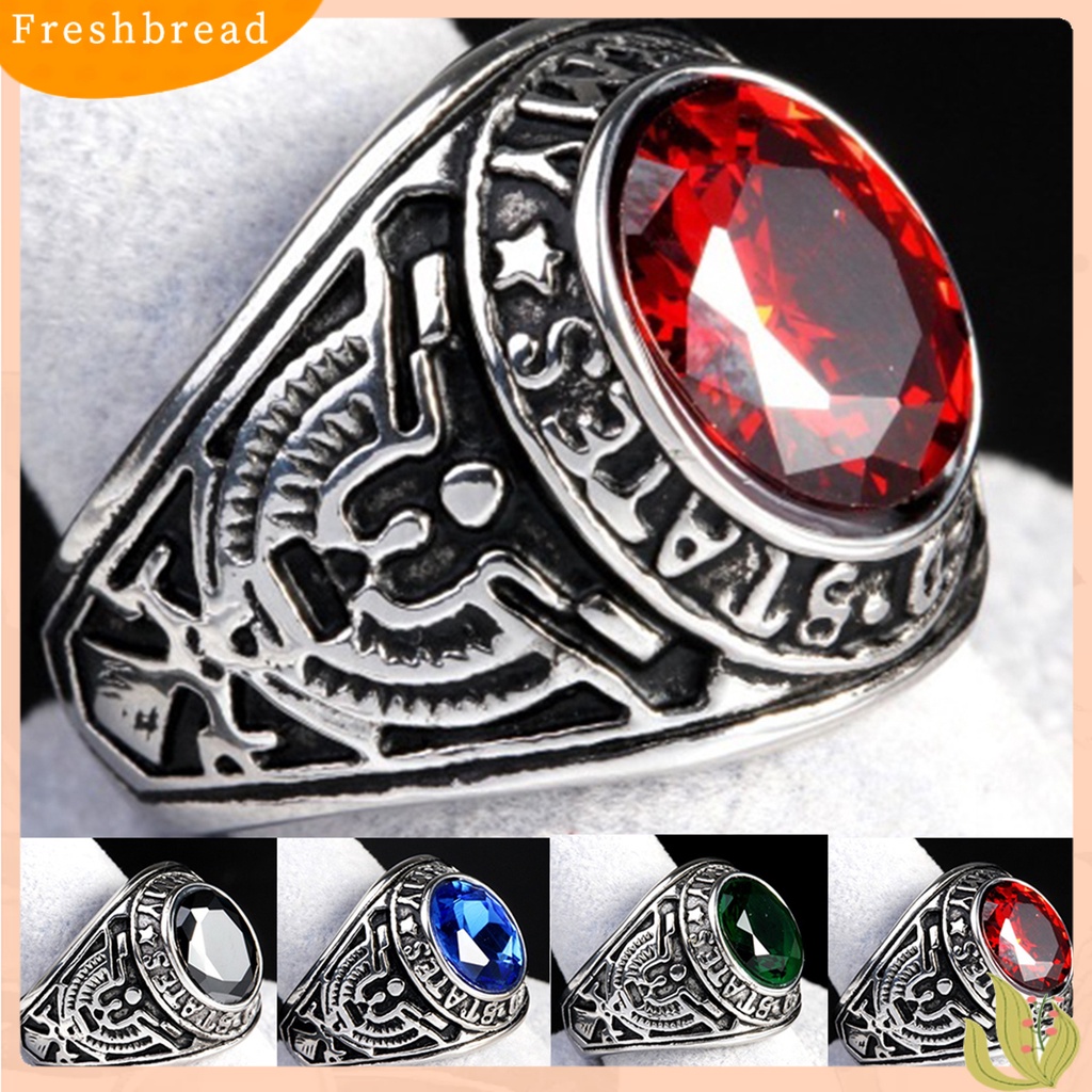 &lt; Freshbread &gt; Cincin Punk Bentuk Oval Hias Berlian Imitasi Punk Klasik Ring Untuk Pesta