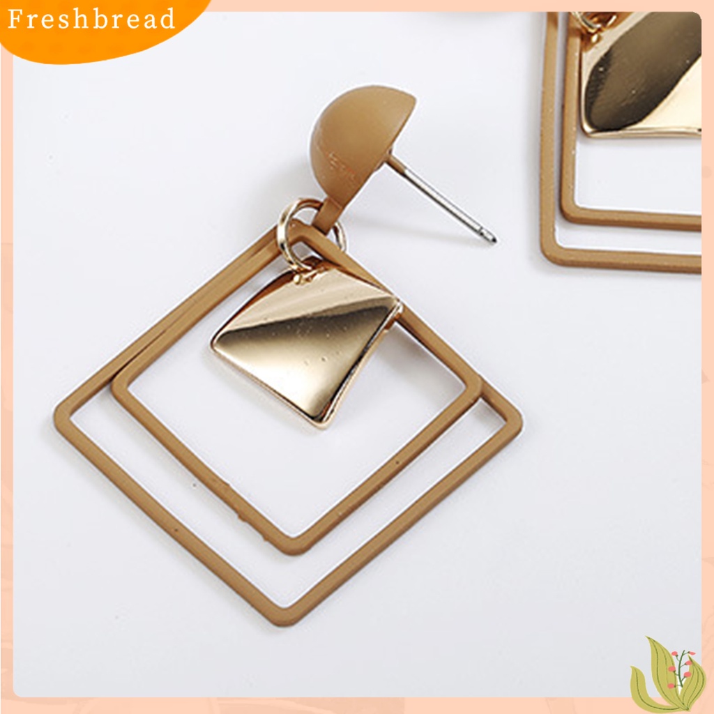 &lt; Freshbread &gt; 1pasang Menjuntai Anting Geometris Matte Kepribadian Minimalis Berongga Double Belah Ketupat Wanita Stud Earrings Fashion Jewelry