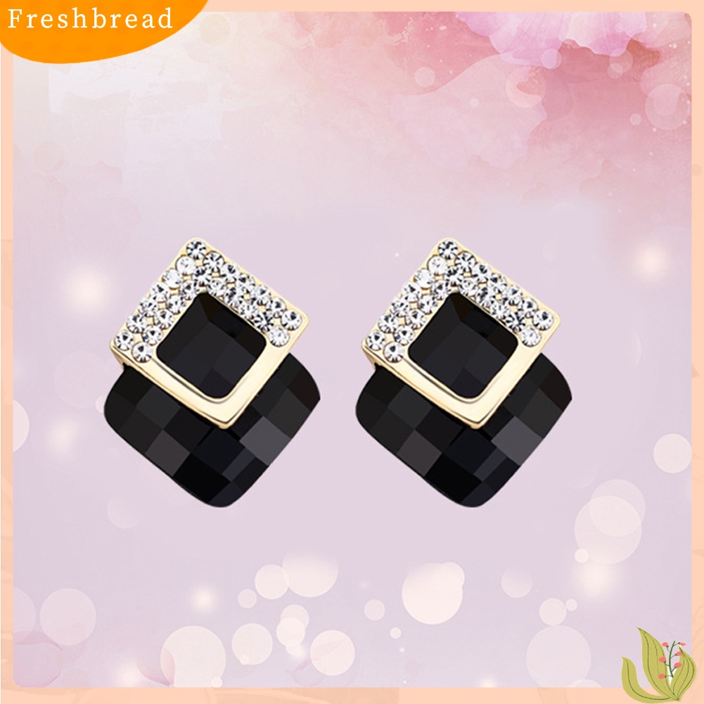 < Freshbread > Ringkas Berlian Imitasi Bertatahkan Square Stud Earrings Wanita Perjamuan Pesta Perhiasan Hadiah