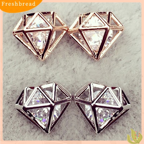 &lt; Freshbread &gt; Wanita Cubic Zirconia Berongga Telinga Studs Earrings Pesta Pernikahan Fashion Perhiasan