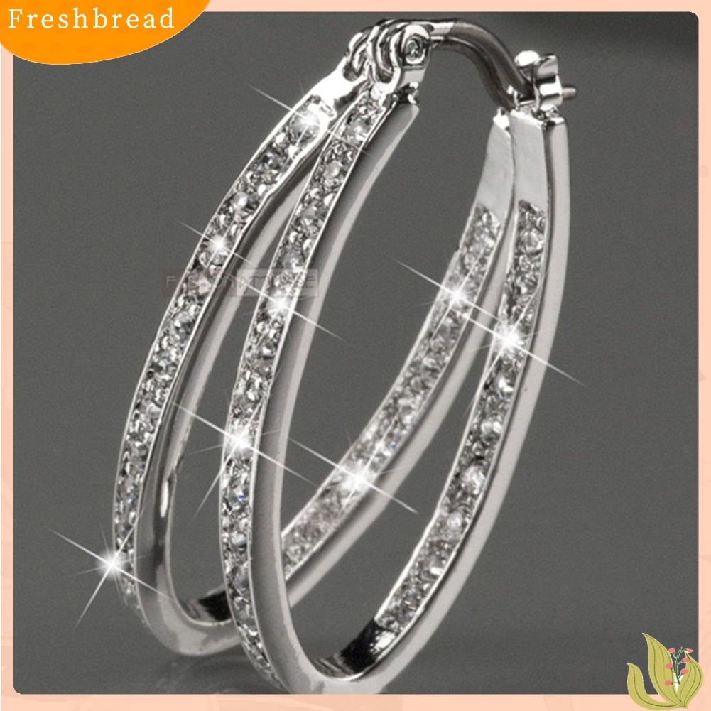 < Freshbread > Mempesona Wanita Berlian Imitasi Bertatahkan Lingkaran Besar Anting Hoop Pesta Perjamuan Perhiasan