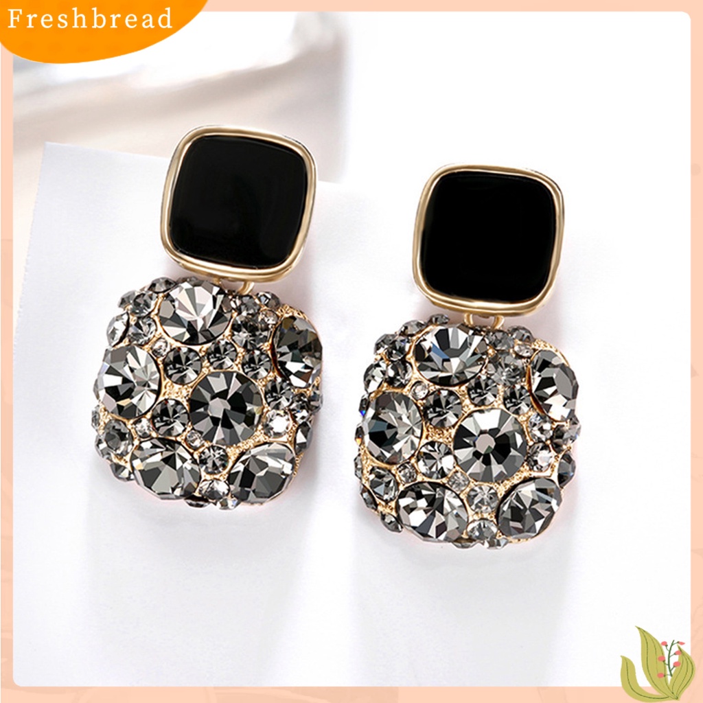 &lt; Freshbread &gt; 1pasang Anting Wanita Berlian Imitasi Kotak Vintage Fadeless Shiny Luxury Stud Earrings Untuk Hadiah