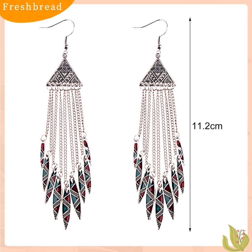 &lt; Freshbread &gt; 1pasang Anting Lady Hook Rumbai Segitiga Panjang Vintage Drop Hook Earrings Untuk Pakaian Sehari-Hari