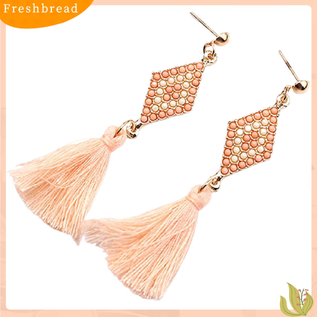 &lt; Freshbread &gt; 1pasang Ear Studs Gaya Folk Elegan Bentuk Rhombic Thread Fringed Earrings Untuk Hadiah