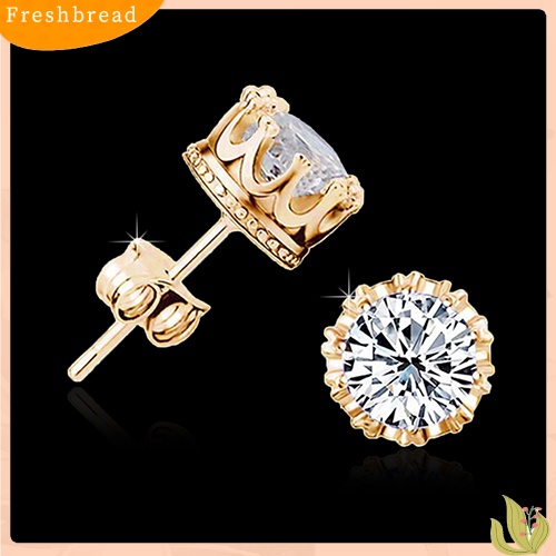 < Freshbread > Fashion Wanita Berlian Imitasi Elegan Berlapis Perak Gaya Mahkota Anting Pejantan Telinga