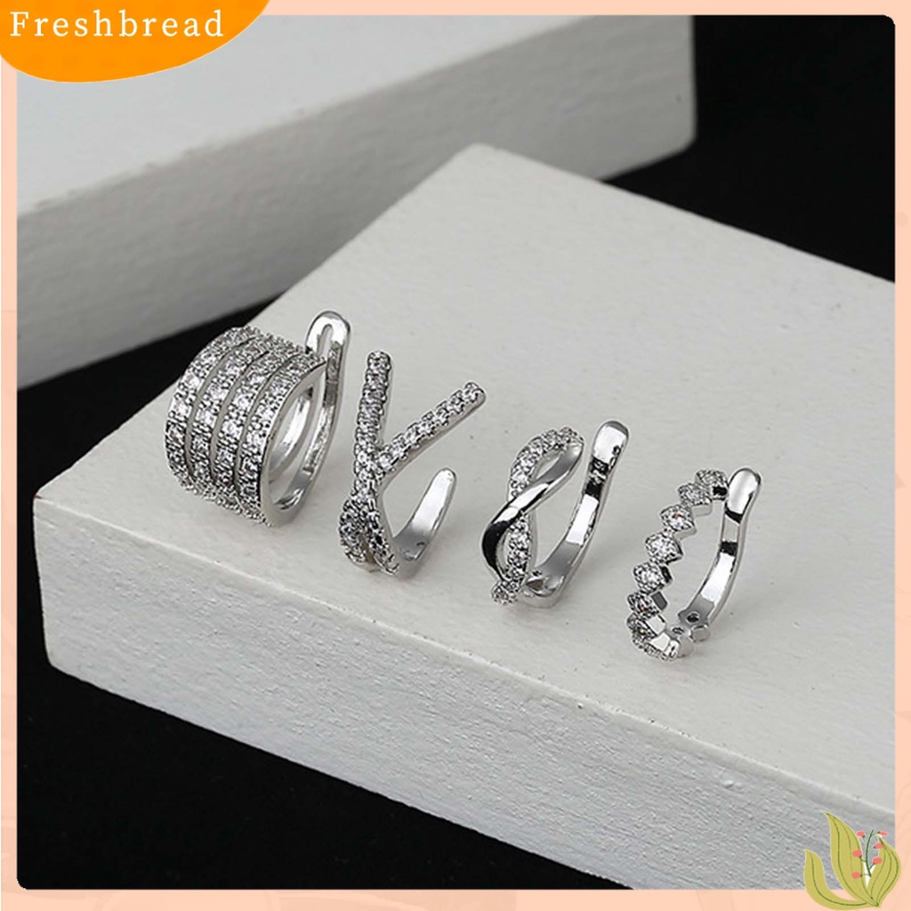 &lt; Freshbread &gt; 1Pc Anting Klip Geometris Berlian Imitasi Perhiasan Berkilau Gaya Korea Manset Telinga Untuk Pernikahan