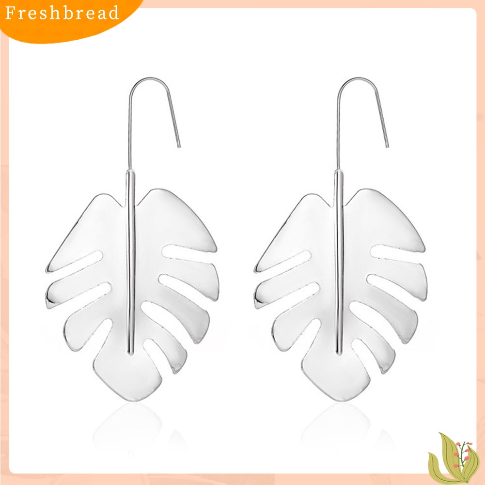 &lt; Freshbread &gt; Wanita Berongga Besar Daun Pisang Raja Panjang Menjuntai Alloy Ear Hook Earrings Perhiasan Hadiah