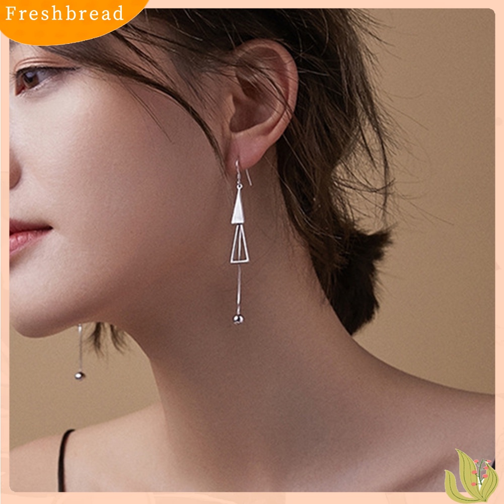 < Freshbread > Wanita Fashion Ganda Segitiga Rumbai Bola Panjang Menjuntai Kait Anting Perhiasan